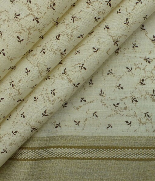 Exquisite Khadi Look Beige base Brown Floral Print Cotton Blend Designer Shirt Fabric (2.40 M)