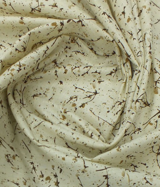 Exquisite Khadi Look Beige base Brown Spray Printed Cotton Blend Shirt Fabric (2.40 M)