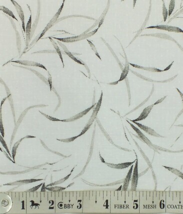 Exquisite Khadi Look White base Grey Floral Print Cotton Blend Designer Shirt Fabric (2.40 M)