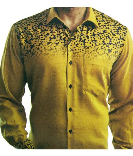 Exquisite Khadi Look Mustard Yellow Floral Print Cotton Blend Designer Shirt Fabric (2.40 M)