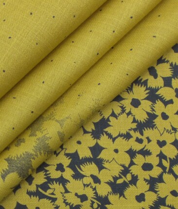 Exquisite Khadi Look Mustard Yellow Floral Print Cotton Blend Designer Shirt Fabric (2.40 M)