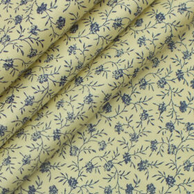 Exquisite Beige 100% Pure Cotton Blue Floral Print Shirt Fabric (2.40 M)