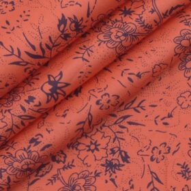 Exquisite Bright Peach 100% Pure Cotton Blue Floral Print Shirt Fabric (2.40 M)