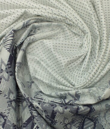 Exquisite White 100% Pure Cotton Blue Print Designer Shirt Fabric (2.40 M)
