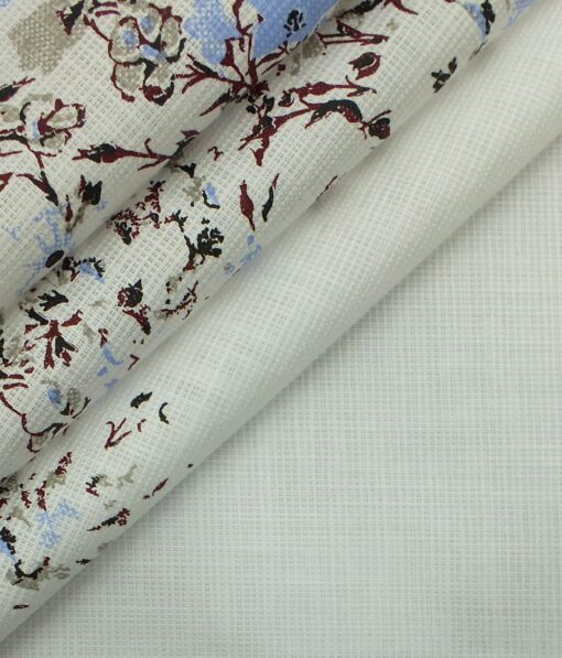 Exquisite White 100% Pure Cotton Multicolor Print Designer Shirt Fabric (2.40 M)