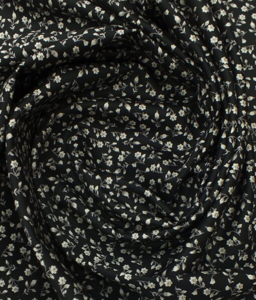 Exquisite Black 100% Pure Cotton Floral Print Shirt Fabric (2.40 M)