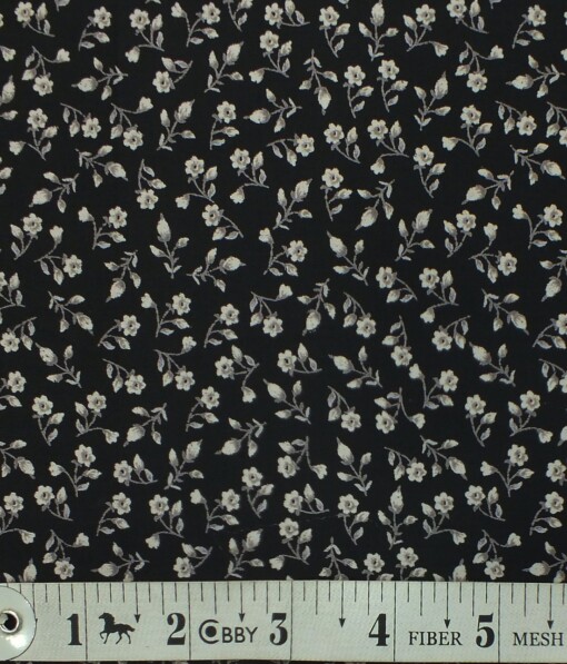 Exquisite Black 100% Pure Cotton Floral Print Shirt Fabric (2.40 M)