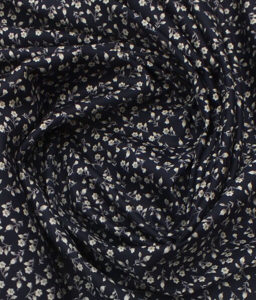 Exquisite Blue 100% Pure Cotton Floral Print Shirt Fabric (2.40 M)