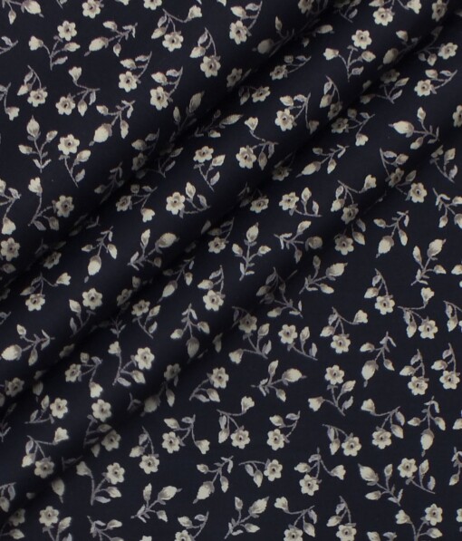 Exquisite Blue 100% Pure Cotton Floral Print Shirt Fabric (2.40 M)