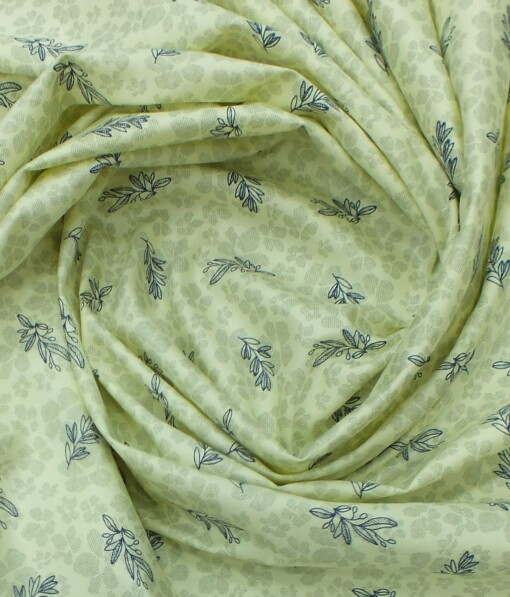 Exquisite Light Yellow 100% Pure Cotton Blue Floral Print Shirt Fabric (2.40 M)