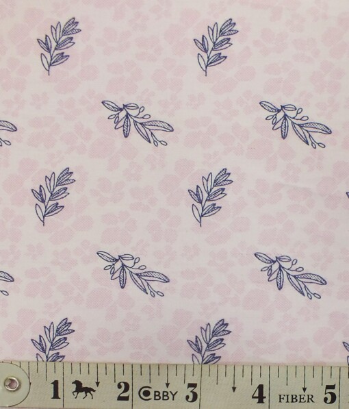 Exquisite Light Pink 100% Pure Cotton Blue Floral Print Shirt Fabric (2.40 M)
