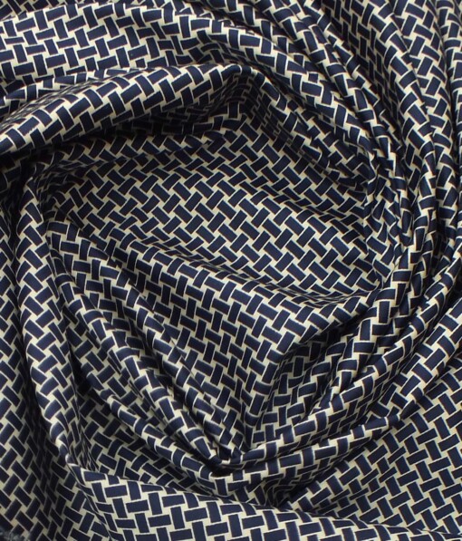 Exquisite Beige 100% Pure Cotton Royal Blue Print Shirt Fabric (2.40 M)