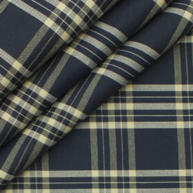 Raymond Oat Beige Self Design Trouser Fabric With Exquisite Dark Navy Blue Burberry Check Shirt Fabric (Unstitched)