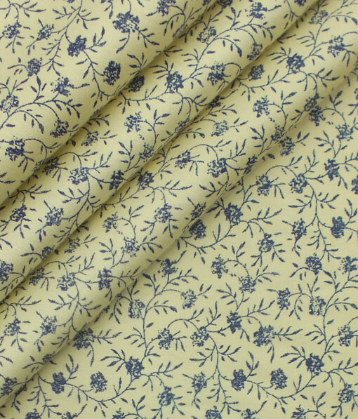 Raymond Dark Blue Self Design Trouser Fabric With Exquisite Yellowish Beige Floral Printed Shirt Fabric (Unstitched)