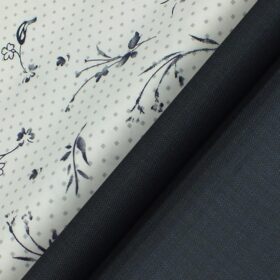 Raymond Dark Blue Self Design Trouser Fabric With Nemesis White Floral Printed Shirt Fabric (Unstitched)