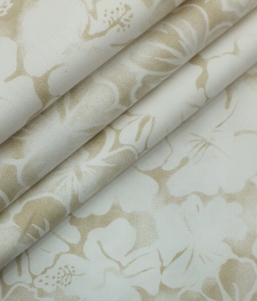 Raymond Beige Self Design Trouser Fabric With Monza White base Beige Floral Printed Shirt Fabric (Unstitched)