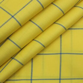 Raymond Royal Blue Self Design Trouser Fabric With Monza Yellow base Blue Broad Check Shirt Fabric (Unstitched)