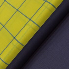 Raymond Royal Blue Self Design Trouser Fabric With Monza Yellow base Blue Broad Check Shirt Fabric (Unstitched)