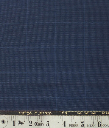 Reid & Taylor Mens Dark Denim Blue Checks Poly Viscose Trouser Fabric or 3 Piece Suit Fabric (Unstitched  1.25 Mtr)