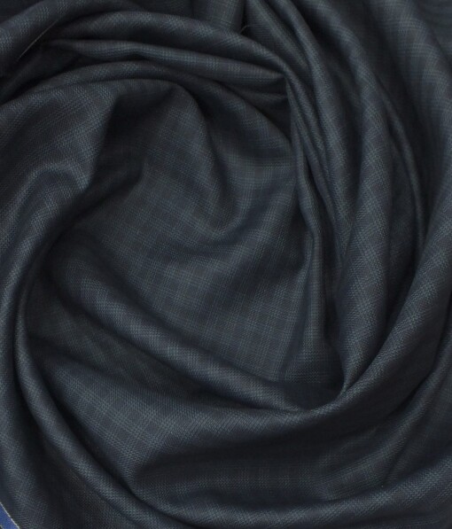Reid & Taylor Mens Dark Stone Blue Checks Poly Viscose Trouser Fabric or 3 Piece Suit Fabric (Unstitched  1.25 Mtr)