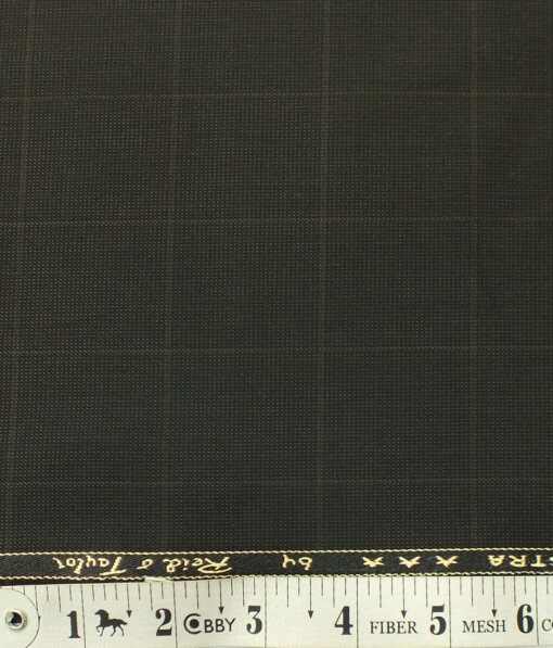 Reid & Taylor Mens Dark Brown Checks Poly Viscose Trouser Fabric or 3 Piece Suit Fabric (Unstitched  1.25 Mtr)
