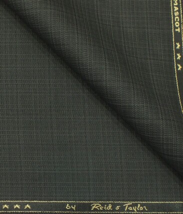 Reid & Taylor Mens Dark Greenish Grey Self Checks Poly Viscose Trouser Fabric or 3 Piece Suit Fabric (Unstitched  1.25 Mtr)