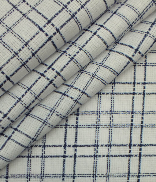 Reid & Taylor Stone Blue Self Checks Trouser Fabric With Exquisite Khadi Look White Checks Shirt Fabric (Unstitched)