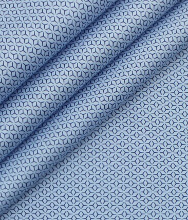 Reid & Taylor Dark Navy Blue Self Checks Trouser Fabric With Exquisite Sky Blue Printed Shirt Fabric (Unstitched)