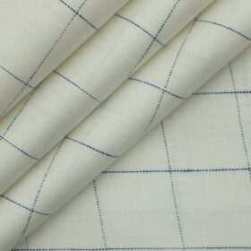 Linen Club White 100% European Linen Blue Checks 100% European Linen Structured Unstitched Blazer Fabric (2 M)