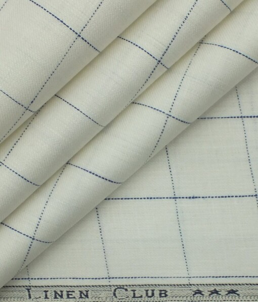 Linen Club White 100% European Linen Blue Checks 100% European Linen Structured Unstitched Blazer Fabric (2 M)