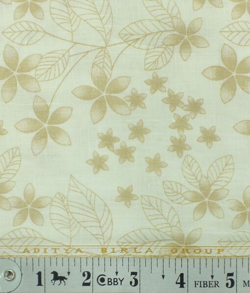 Linen Club Cream base 65% Linen 35% Cotton Brown Floral Print Shirt Fabric (1.60 M)
