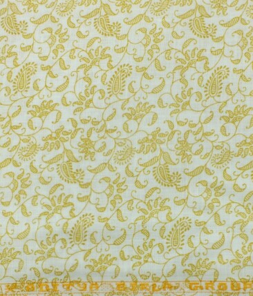 Linen Club Off White base 100% Pure Linen 60 LEA Beige Floral Print Shirt Fabric (1.60 M)