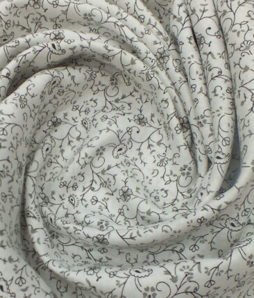 Linen Club White base 100% Pure Linen 60 LEA Grey Floral Print Shirt Fabric (1.60 M)