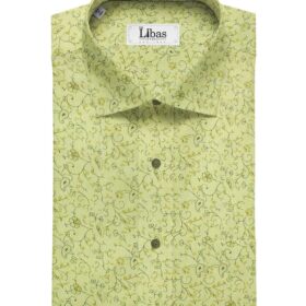 Linen Club Lemon Yellow base 100% Pure Linen 60 LEA Brown Floral Print Shirt Fabric (1.60 M)