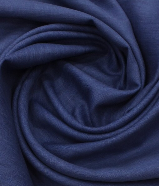 Linen Club Denim Blue 100% European Linen Self Design Unstitched 2 Piece Suit or Safari Suit Fabric (3 M)