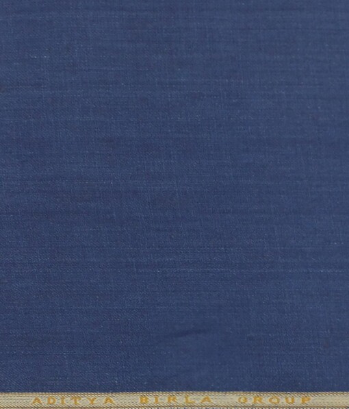 Linen Club Denim Blue 100% European Linen Self Design Unstitched 2 Piece Suit or Safari Suit Fabric (3 M)