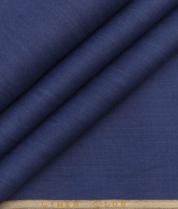 Linen Club Denim Blue 100% European Linen Self Design Unstitched Trouser Fabric (1.30 M)