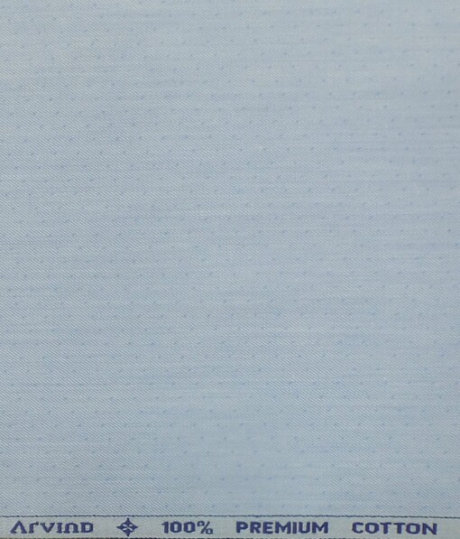 Arvind Sky Blue 100% Premium Cotton Self Dotted Structured Shirt Fabric (1.60 M)