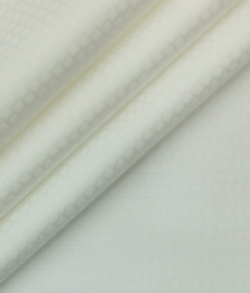 Bombay Rayon White 100% Pure Cotton Squared Dobby Shirt Fabric (1.60 M)