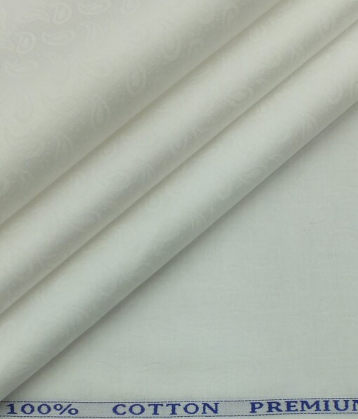 BVM White 100% Premium Cotton Paisley  Jacquard Structure Shirt Fabric (1.60 M)