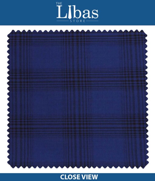 Cadini Italy by Siyaram's Bright Royal Blue Broad Checks Poly Viscose Trouser or Blazer or 3 Piece Suit Fabric (Unstitched - 1.25 Mtr)