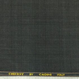 Cadini Italy by Siyaram's Dark Grey Self Checks Poly Viscose Trouser or 3 Piece Suit Fabric (Unstitched - 1.25 Mtr)