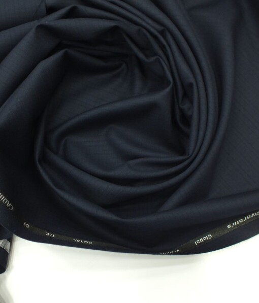 Cadini Italy by Siyaram's Dark Navy Blue Self Design Terry Rayon Trouser or 3 Piece Suit Fabric (Unstitched - 1.25 Mtr)