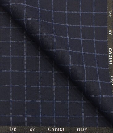 Cadini Italy by Siyaram's Dark Royal Blue Checks Terry Rayon Trouser or 3 Piece Suit Fabric (Unstitched - 1.25 Mtr)