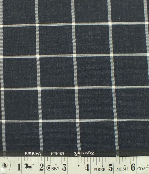 Cadini Italy by Siyaram's Dark Greyish Blue Broad Checks Terry Rayon Trouser or 3 Piece Suit Fabric (Unstitched - 1.25 Mtr)