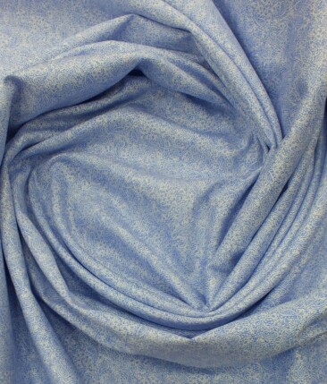 Exquisite  White Base Pure Cotton Blue Paisley Print Shirt Fabric (1.60 M)