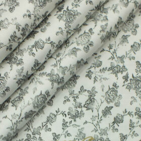 Exquisite  White Base Pure Cotton Grey Floral Printed Shirt Fabric (1.60 M)