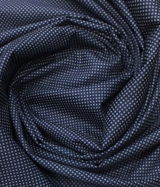 Exquisite  Royal Blue Base Pure Cotton White Print Shirt Fabric (1.60 M)