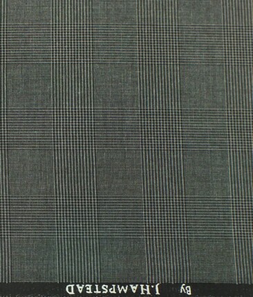 J.Hampstead by Siyaram's Dark Grey Self Broad Checks Poly Viscose Trouser or 3 Piece Suit Fabric (Unstitched - 1.25 Mtr)