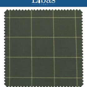 J.Hampstead by Siyaram's Juniper Green Broad Checks Poly Viscose Trouser or 3 Piece Suit Fabric (Unstitched - 1.25 Mtr)